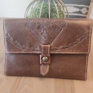 Patricia Nash Brown Embossed Trifold Wallet